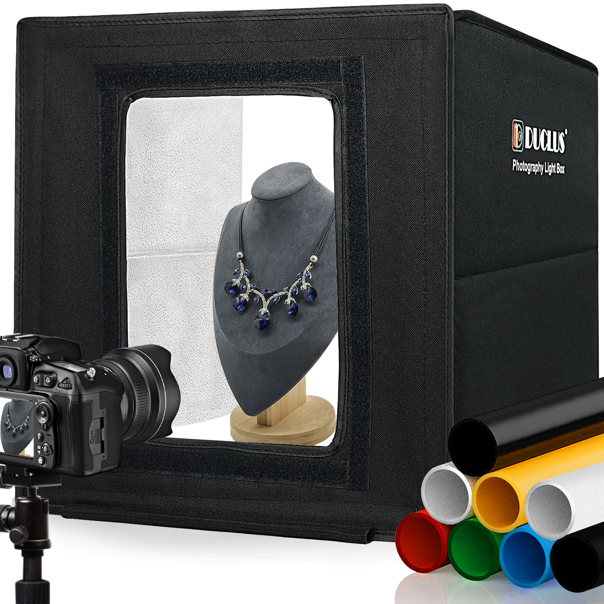 16" x 16" Portable Photo Studio Box with 160 LED Dimmable Lights, 6 PVC & 2 Paper Backdrops